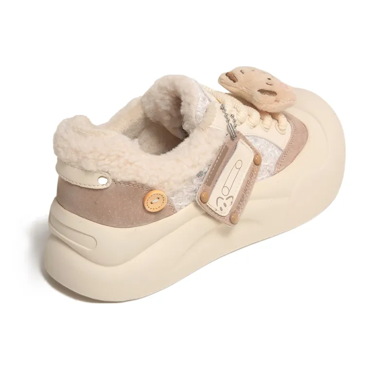 TTKJ Height Increasing Warmth Coverage Low Top Casual Shoes Women's Milk Tea Apricot-3