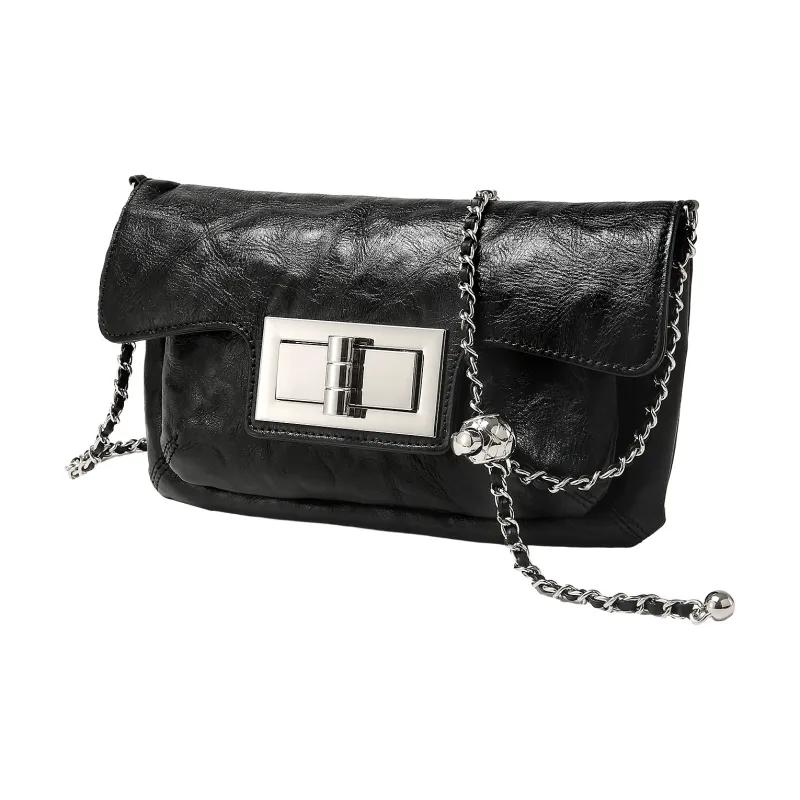 Miao Di Textured Vegetable Tanned Top Grain Cow Leather Shoulder Bag, Crossbody Bag Regular Women's Obsidian Black-8