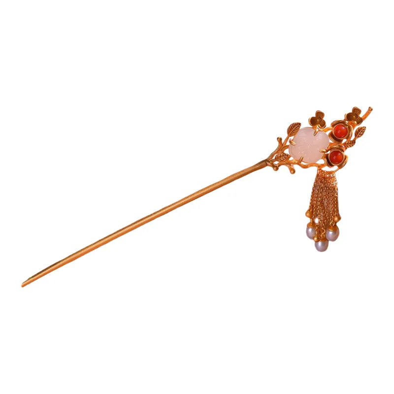 Jade Charm Yao Hetian Jade Hairpin White Jade/Pale Greenish White Jade Women's-0