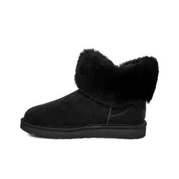 UGG Cinched Fur Mini Snow Boots Black Women's