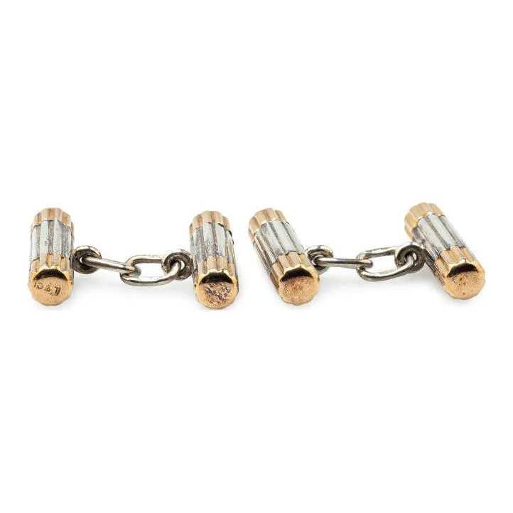 TIFFANY & CO. 20th Century Silver And 18K Yellow Gold Double Bar Chain Cufflinks-2