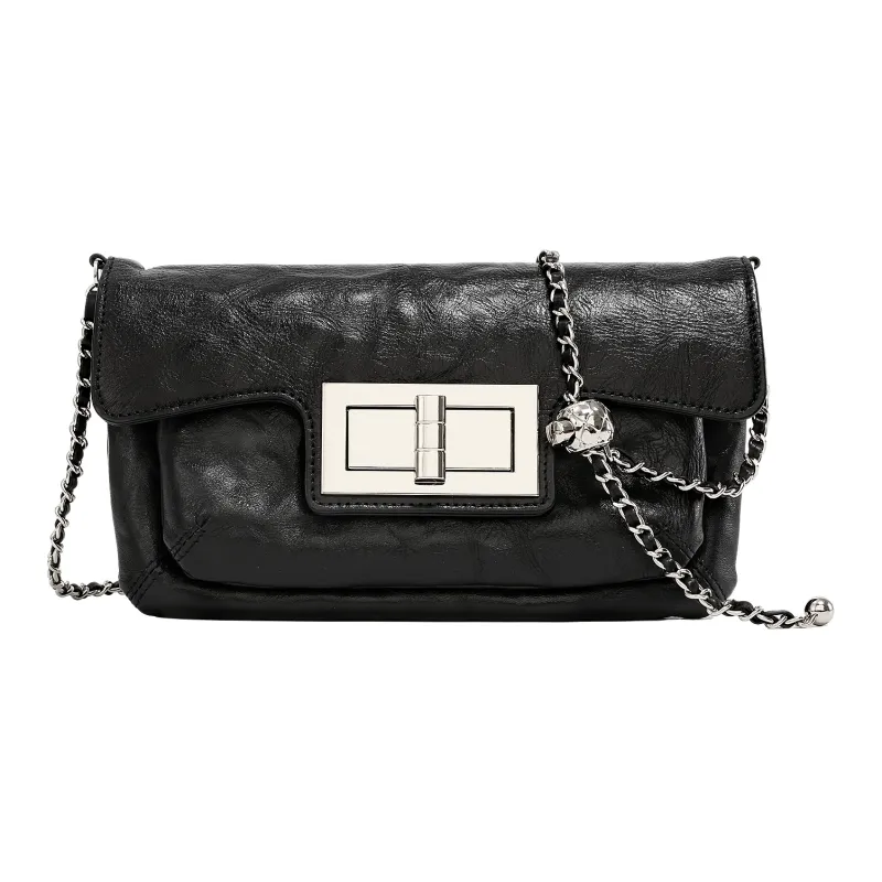 Miao Di Textured Vegetable Tanned Top Grain Cow Leather Shoulder Bag, Crossbody Bag Regular Women's Obsidian Black-7