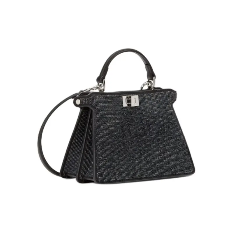 FENDI Peekaboo ISeeU Suede One Shoulder Handbags Small Size Women's Black-1