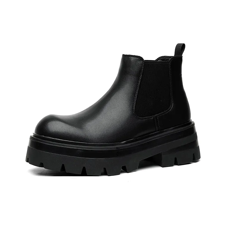 WEISHIBANGWEI Short Chelsea Boots Medium Heel Men's Black-1