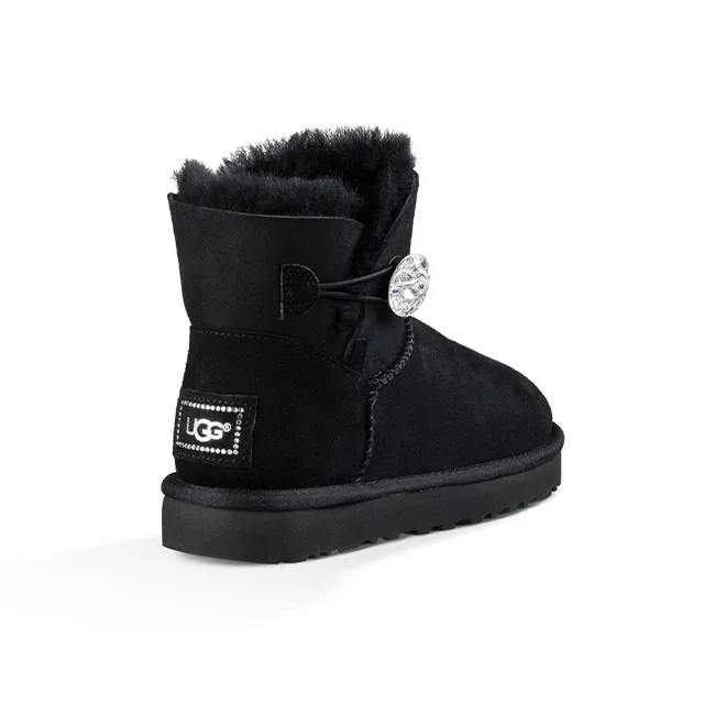 UGG Mini Bailey Button Bling Fleece Lined 'Black White' Women's-3