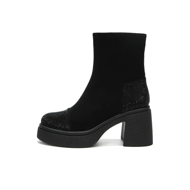 WEISHIBANGWEI Ankle Boots 7CM Women's Black-0