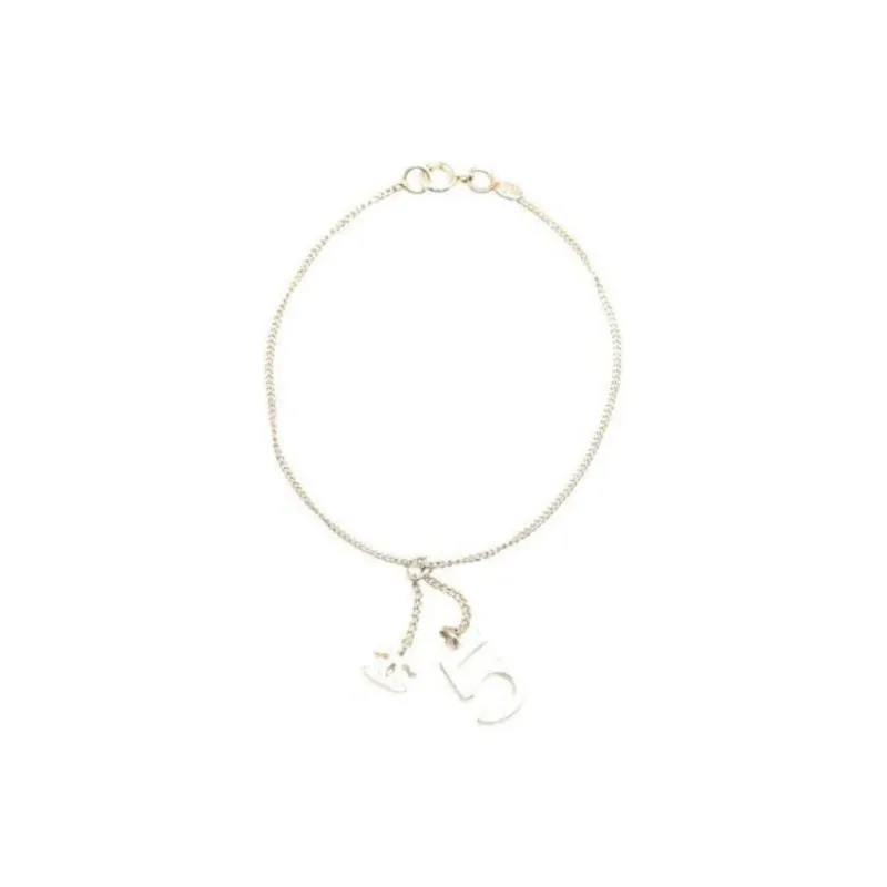 CHANEL 2005 Silver Plated Cc Number 5 Charm Costume Bracelet-2