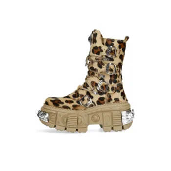 NEW ROCK Ankle Boots Unisex Brown Leopard Print