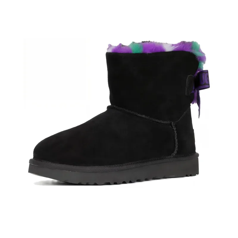 UGG Mini Bailey Bow Plaid Punk Boot 'Black Purple' Women's-1