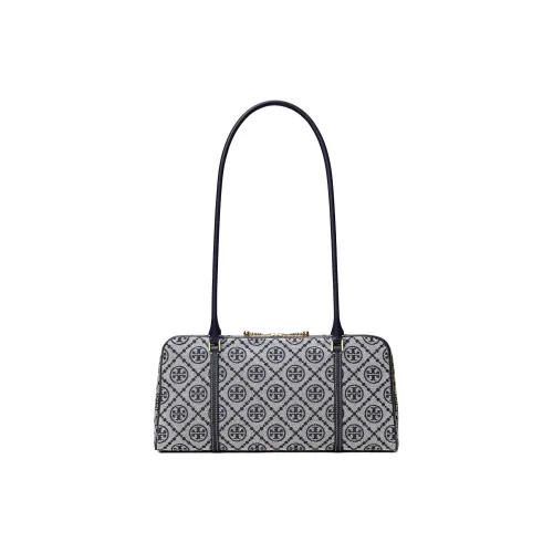 TORY BURCH T Monogram Cotton Bowling Bag Handbag Shoulder Bag Small Size Women's Marine Blue