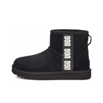 UGG Classic Mini Side Logo Boot Black White Women's