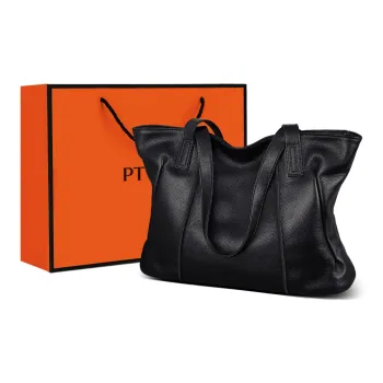 PT'SON Cow Leather With Synthetic Leather Tote Handbag, Shoulder Bag, Mom Bag Tubas Women's Black