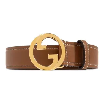 GUCCI Calfskin Leather Belts Women's Umber Width: 3CM