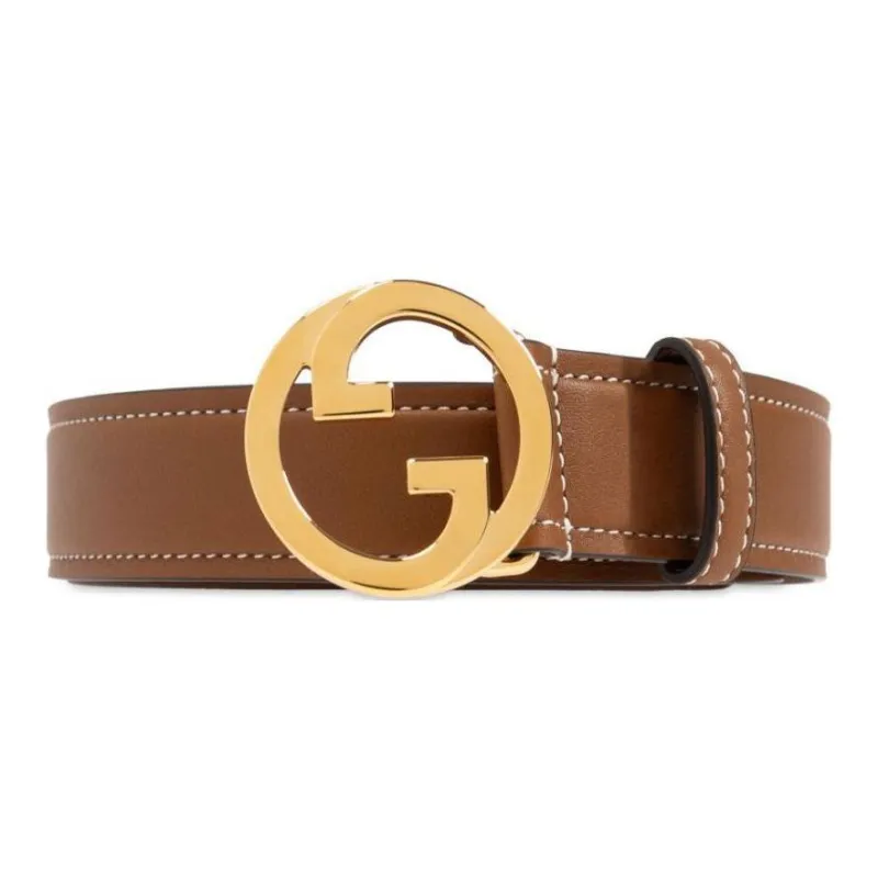 GUCCI Calfskin Leather Belts Women's Umber Width: 3CM-0