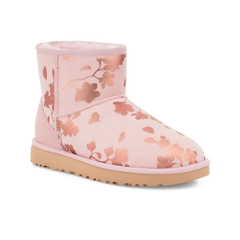 UGG Classic Mini Floral Foil Pink Red Fleece Lined Women's-2