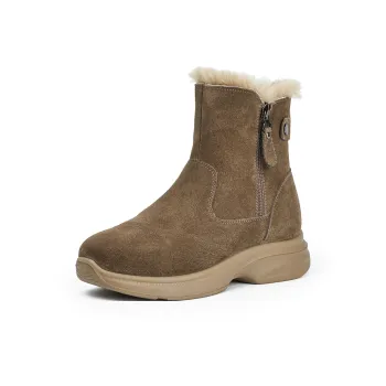 AOKANG Warm Wear Resistant Slip Resistant Short Snow Boots Women's Khaki