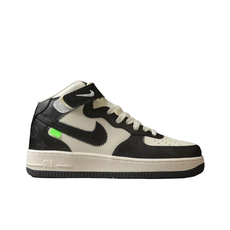 Nike Air Force 1 Anti-Slip Wear-Resistant Mid-Top Skateboard Shoes Unisex Beige Black-1