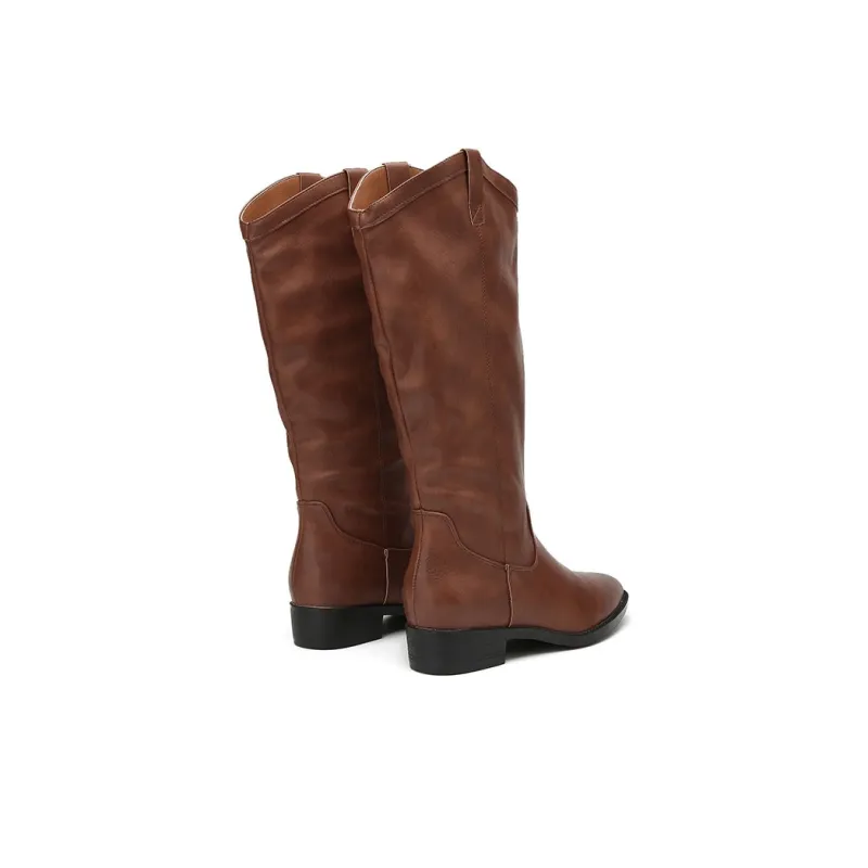Jin Baichuan Knee-high Boots 3cm Women's Black Brown-4