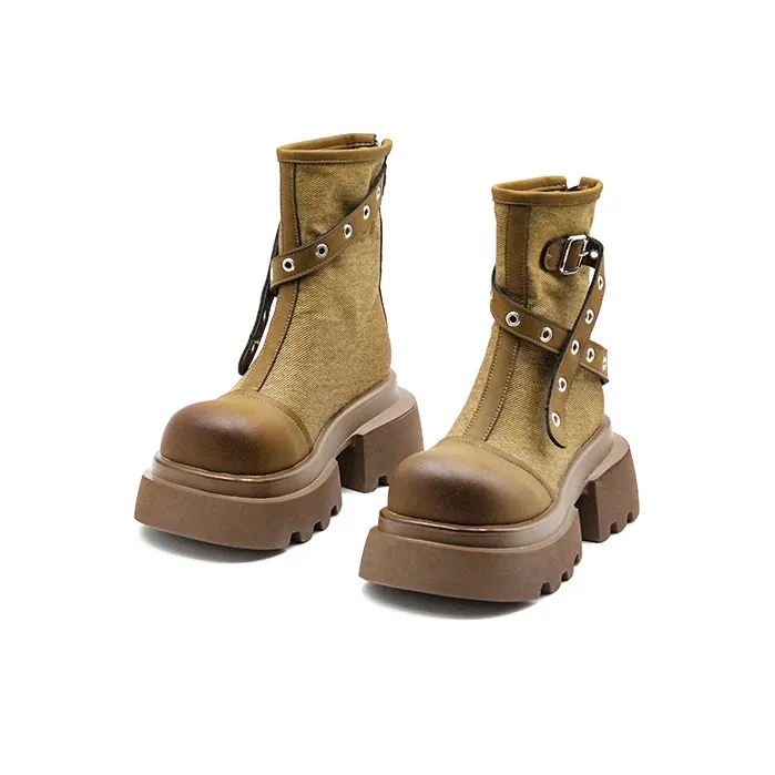 Little Sue Niche Design, Trendy Versatile, Vintage, Biker Boots Ankle Boots Women's-6