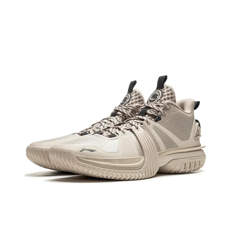 LiNing Badfive Abrasion Resistant Rebound High Top Basketball Shoes Men's Beige-3