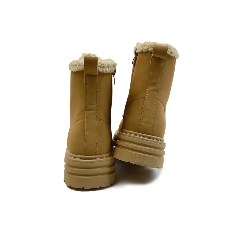 Warrior Winter Battle Boots Warm Wear-Resistant Height Increasing Short Snow Boots Women's Brown-3