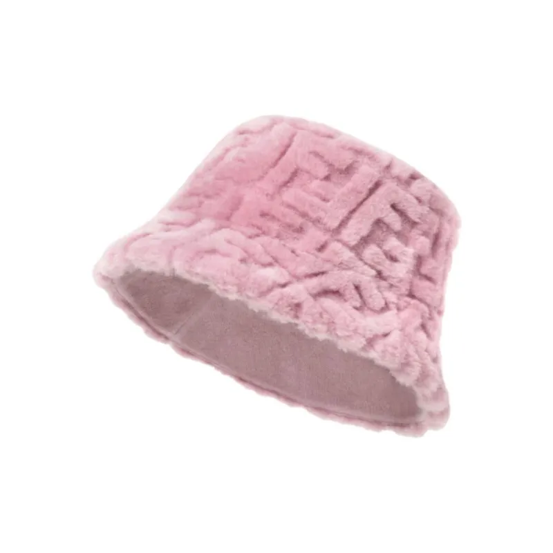 FENDI Wool Lambskin Grass Cotton Cashmere Fiber Glue Bucket Hats Women's Pink Purple-1