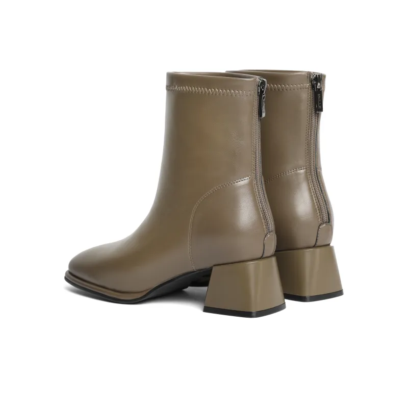 BELLE Ankle Boots Women's Khaki/Ecru/Black/Black, Pleated Leather/Brown, Pleated Leather-11