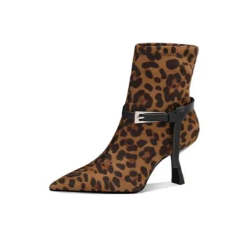 JESSICA SOPHIA Slim Boots Ankle Boots 6cm Women's Leopard Print
