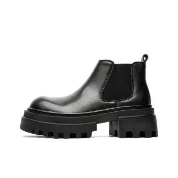 WEISHIBANGWEI Short Chelsea Boots Medium Heel Men's Black
