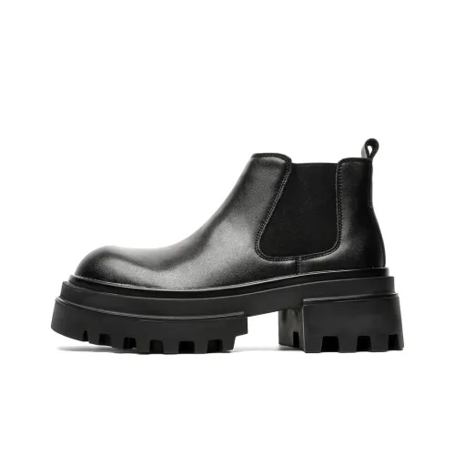 WEISHIBANGWEI Short Chelsea Boots Medium Heel Men's Black