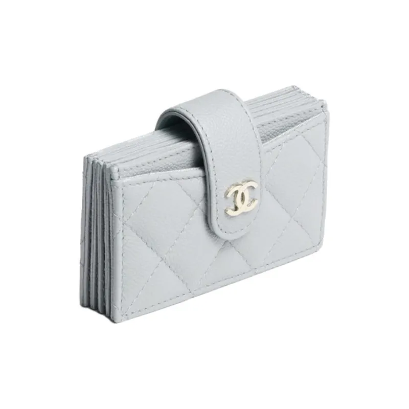 CHANEL Litchi Grain Calfskin Card Holder Women's Gray-1