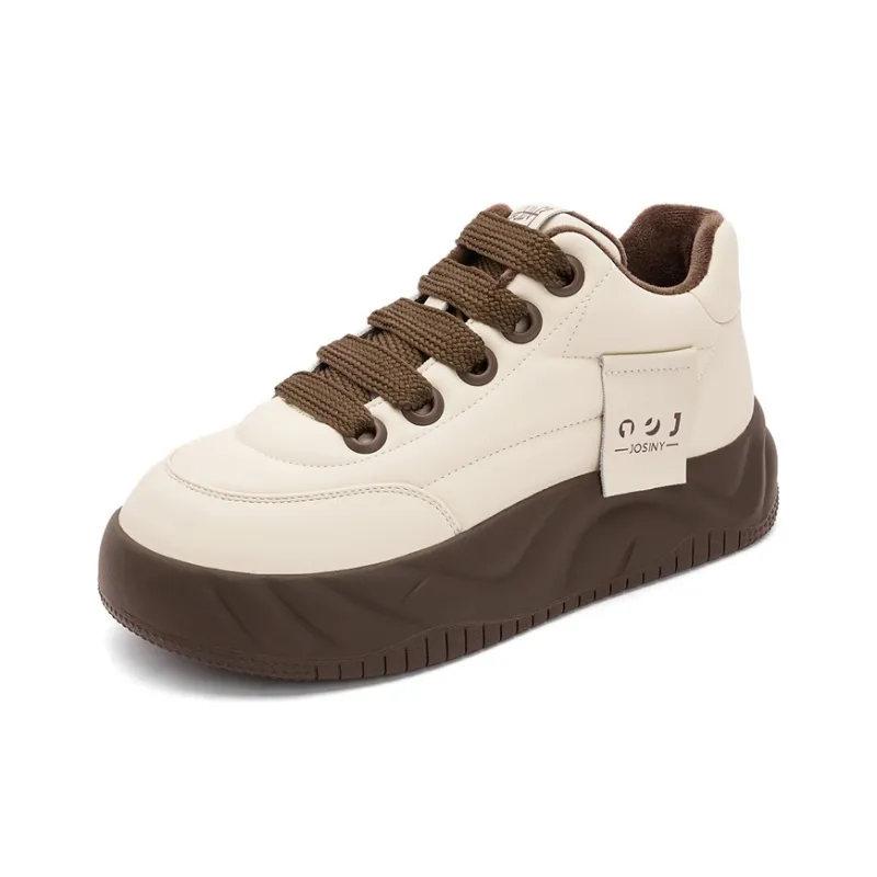 JOSINY Trendy Fashion Comfortable Versatile Puffy Shoes Low-Top Casual Shoes Women's Beige Brown-1