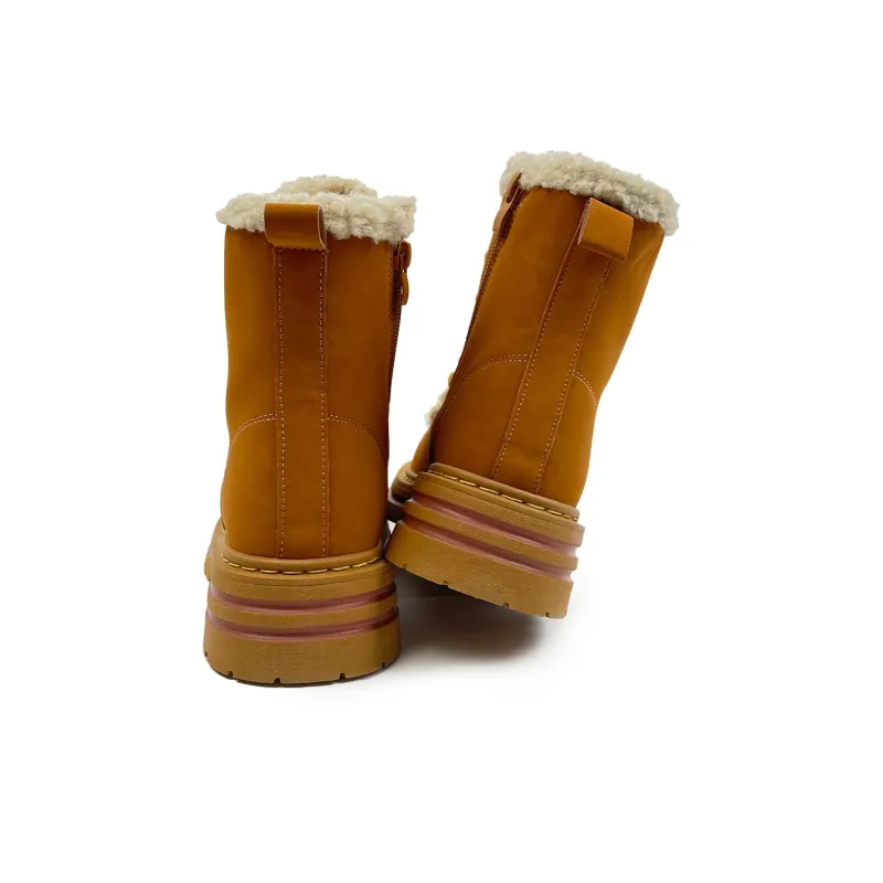 Warrior Winter Battle Boots Wear-Resistant Height Increasing Slip-Resistant Short Snow Boots Women's Brown-3