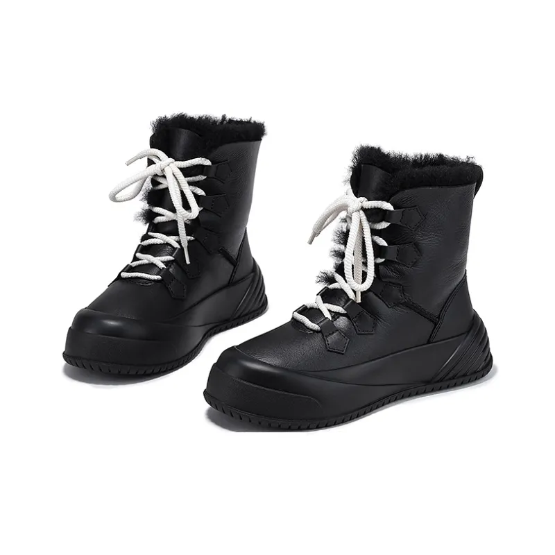 SELAIYA Thermal Abrasion Resistant Height Increasing Crew Snow Boots 4.5cm Women's Black-2