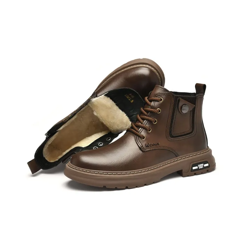 Wen Nai Short Martin Boot Men's Brown-1