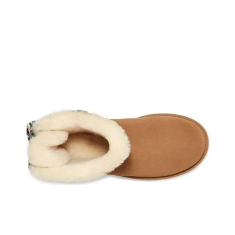 UGG Checkered Bow Short Snow Boots 'Brown' Women's-3