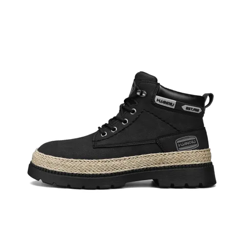 HUANQIU Short Mid-Calf Martin Boot Men's Black