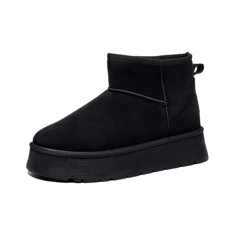 RENBEN Warm Wear Resistant Slip Resistant Short Snow Boots Women's Black-2