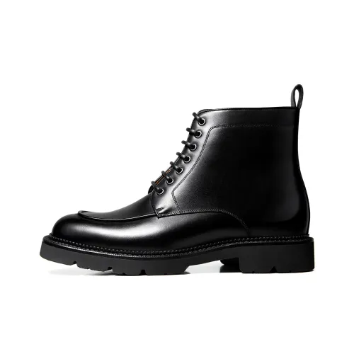 THOM WILLS British Style Business Formal Commute Leather Boots Short Martin Boot Men's Black
