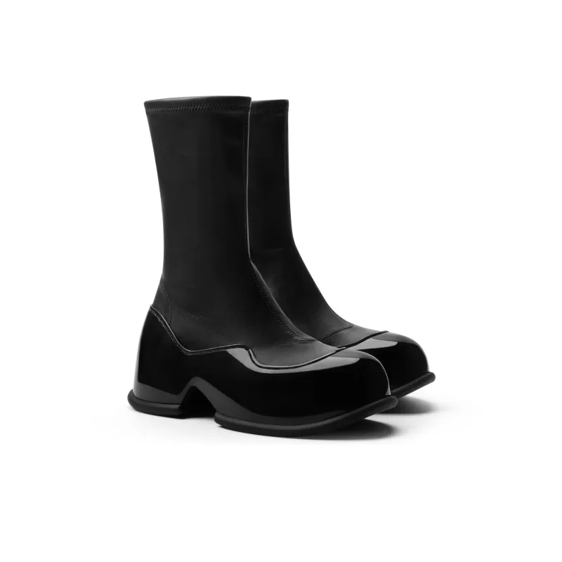 CHARLES&KEITH Small CK Ankle Boots 6cm Women's Black/Red Red-1