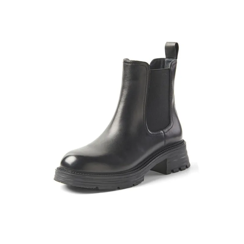 PT'SON Short Chelsea Boots Women's Black/Beige/Black, Fleece Lined/Beige, Fleece Lined-1
