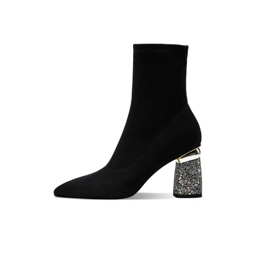 PRETY PEKI Ankle Boots 8cm Women's Rich Black