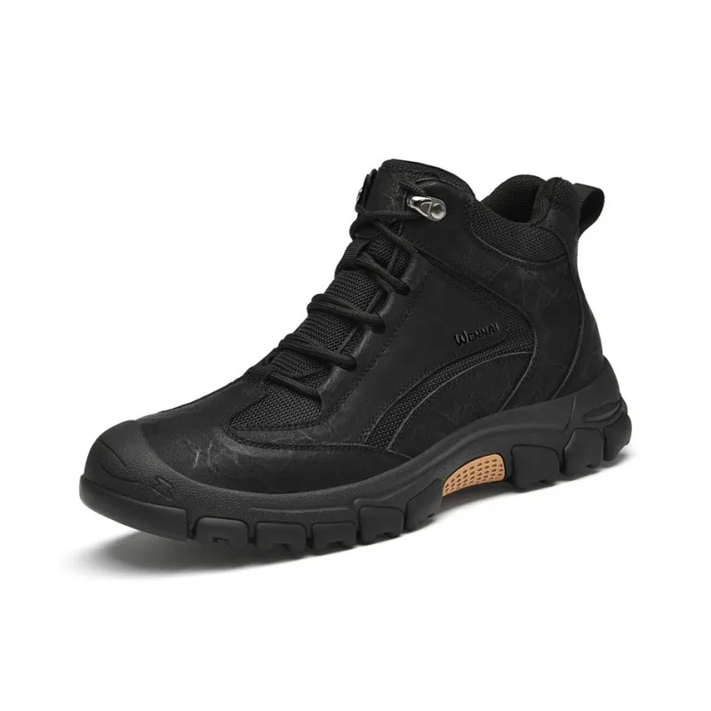 Wen Nai Wear Resistant Cushioning Height Increasing Slip Resistant Short Outdoor Boots Men's Black-1