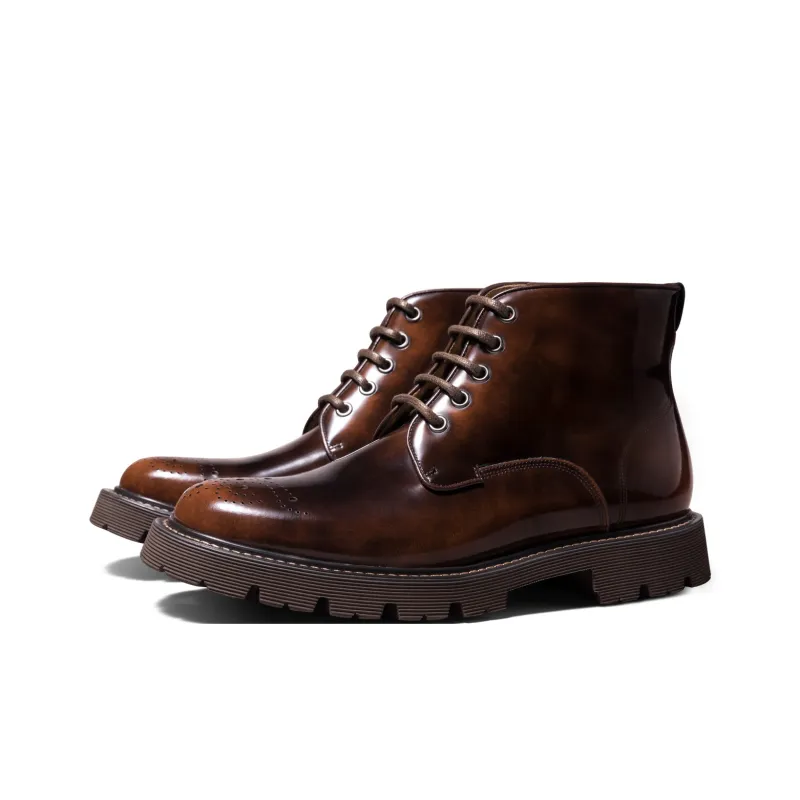 THOM WILLS British Vintage Casual Leather Boots Short Martin Boot Men's Yellow Brown-1