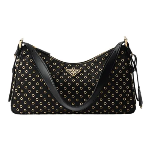 prada galleria Nylon Handbag Shoulder Bag Large Size Women's Black