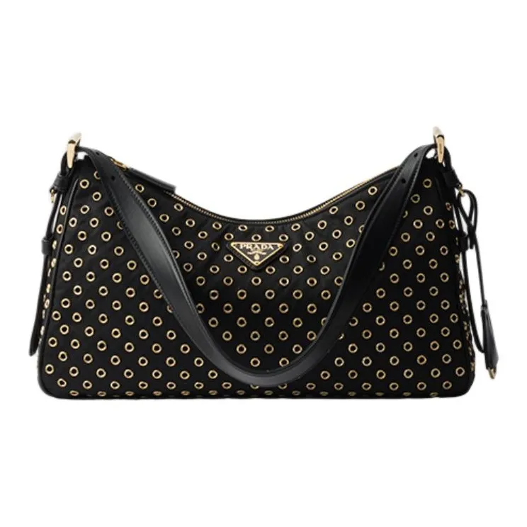 PRADA Nylon Handbag Shoulder Bag Large Size Women's Black-0