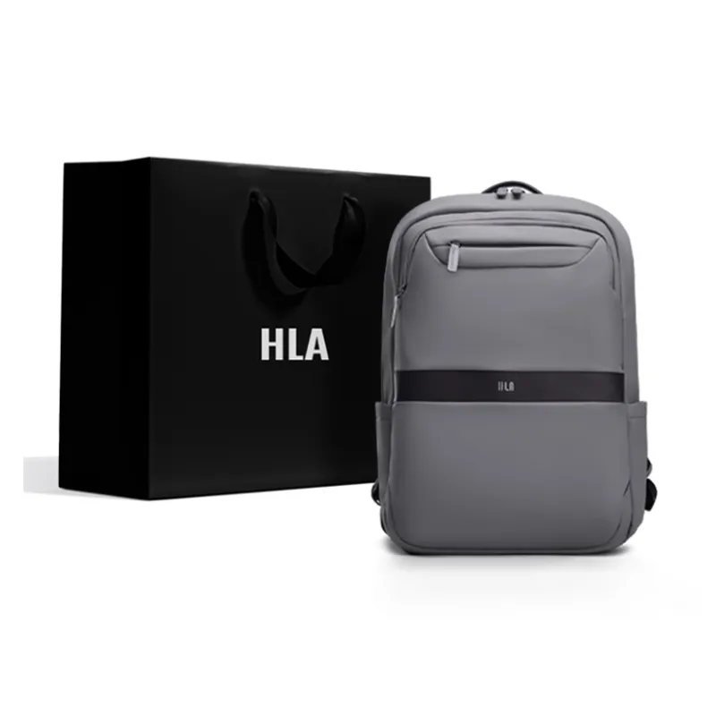 HLA Polyester Laptop Backpack Large Size Men's Black/Gray-19