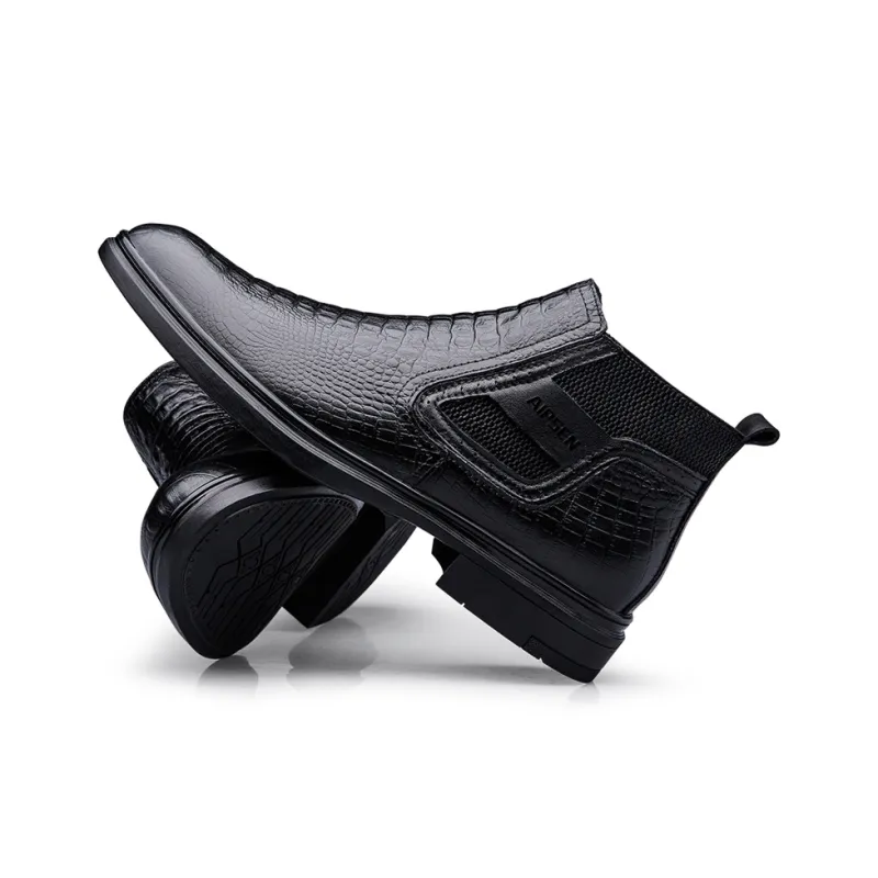 AIPSEN Short Chelsea Boots Men's Black Crocodile Pattern-4