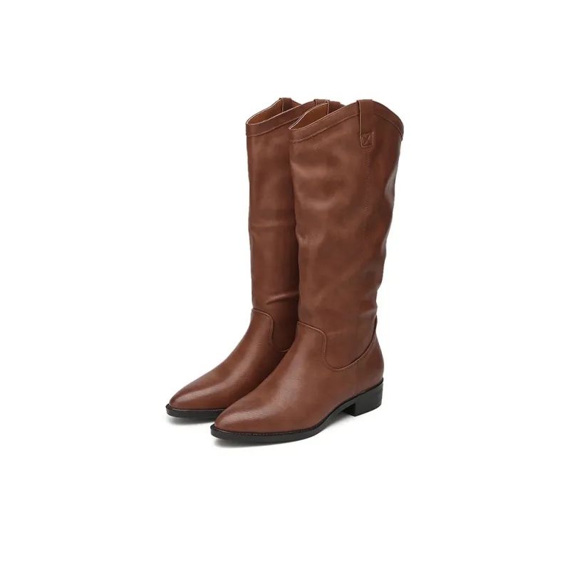 Jin Baichuan Knee-high Boots 3cm Women's Black Brown-3