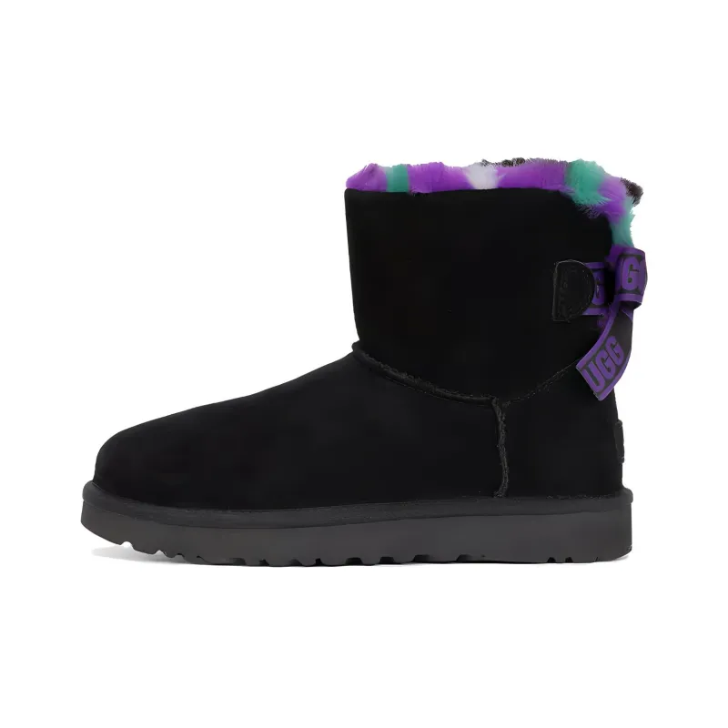 UGG Mini Bailey Bow Plaid Punk Boot 'Black Purple' Women's-0